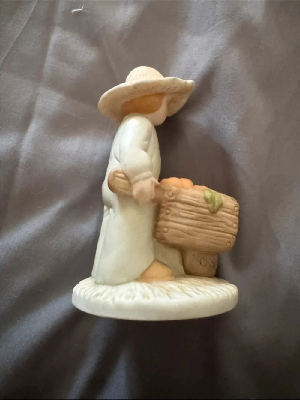 Hand-Painted Cream and Tan Harvest Figurine with Basket